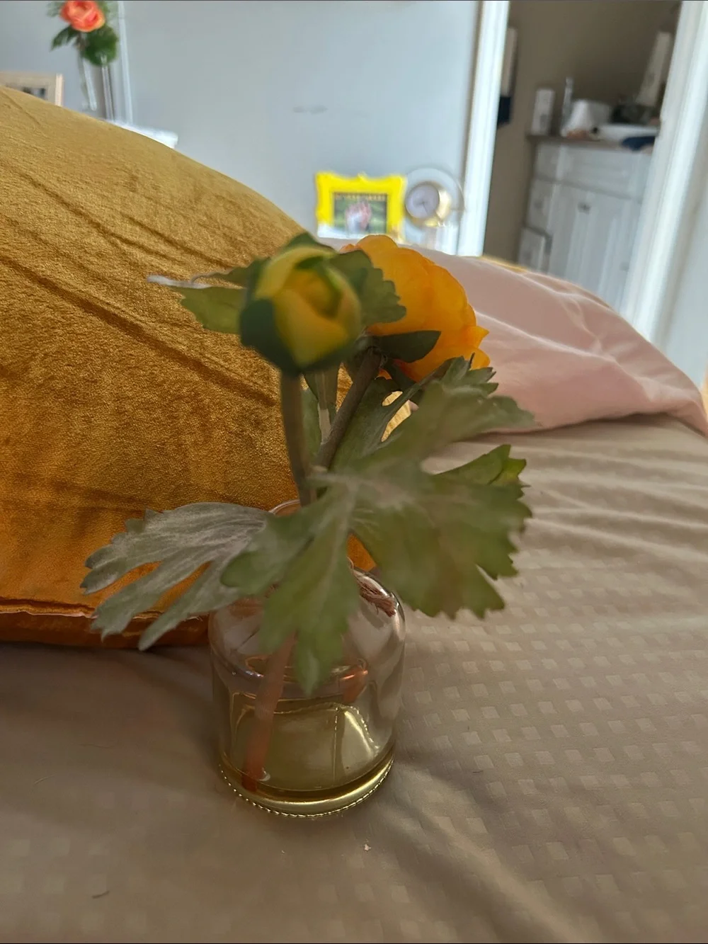 Yellow Faux Ranunculus Stem - Decorative Home Accent